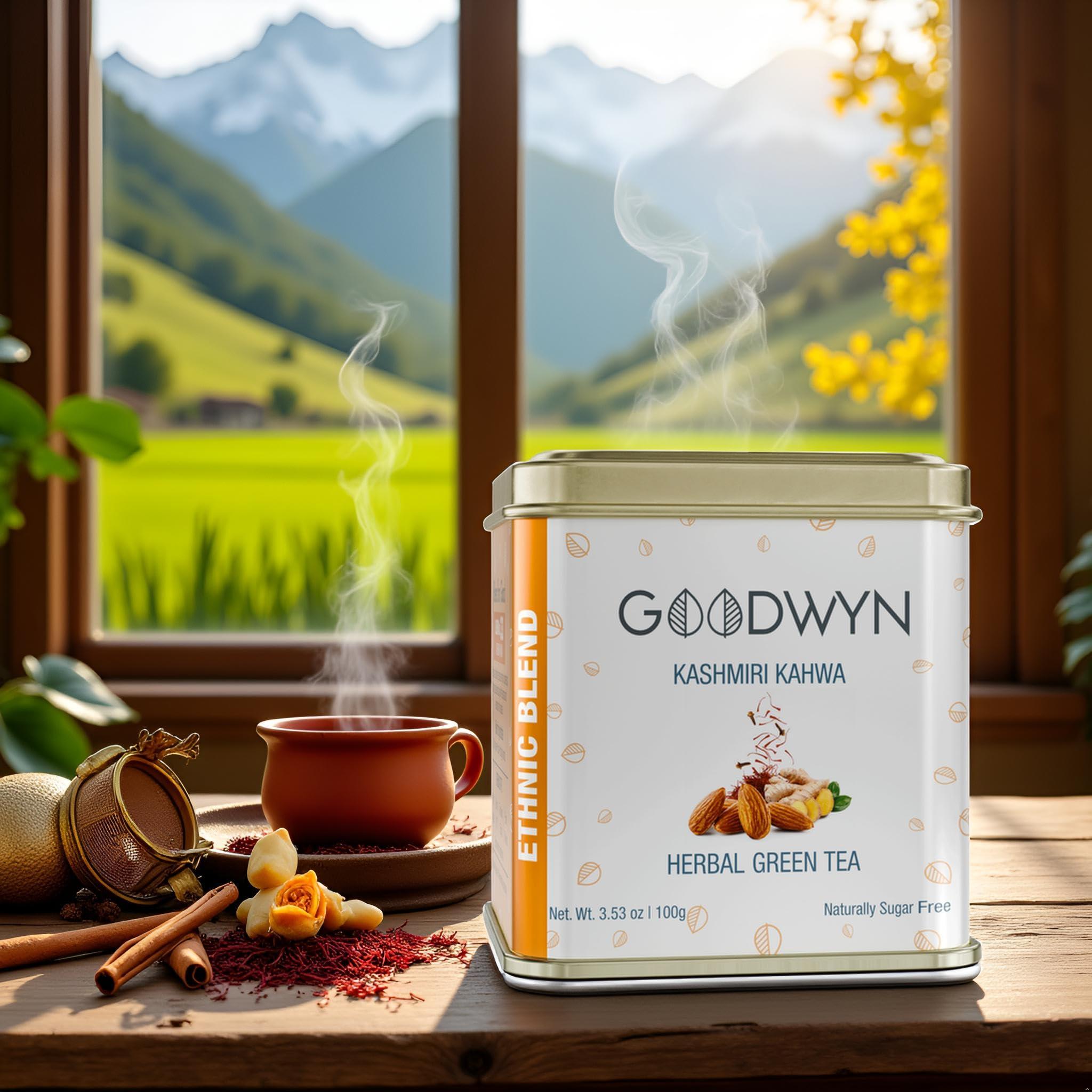 Goodwyn Goodwyn Kashmiri Kahwa Green Tea, A Supreme Blend of Green Tea and Indian Spices, 100 Grams