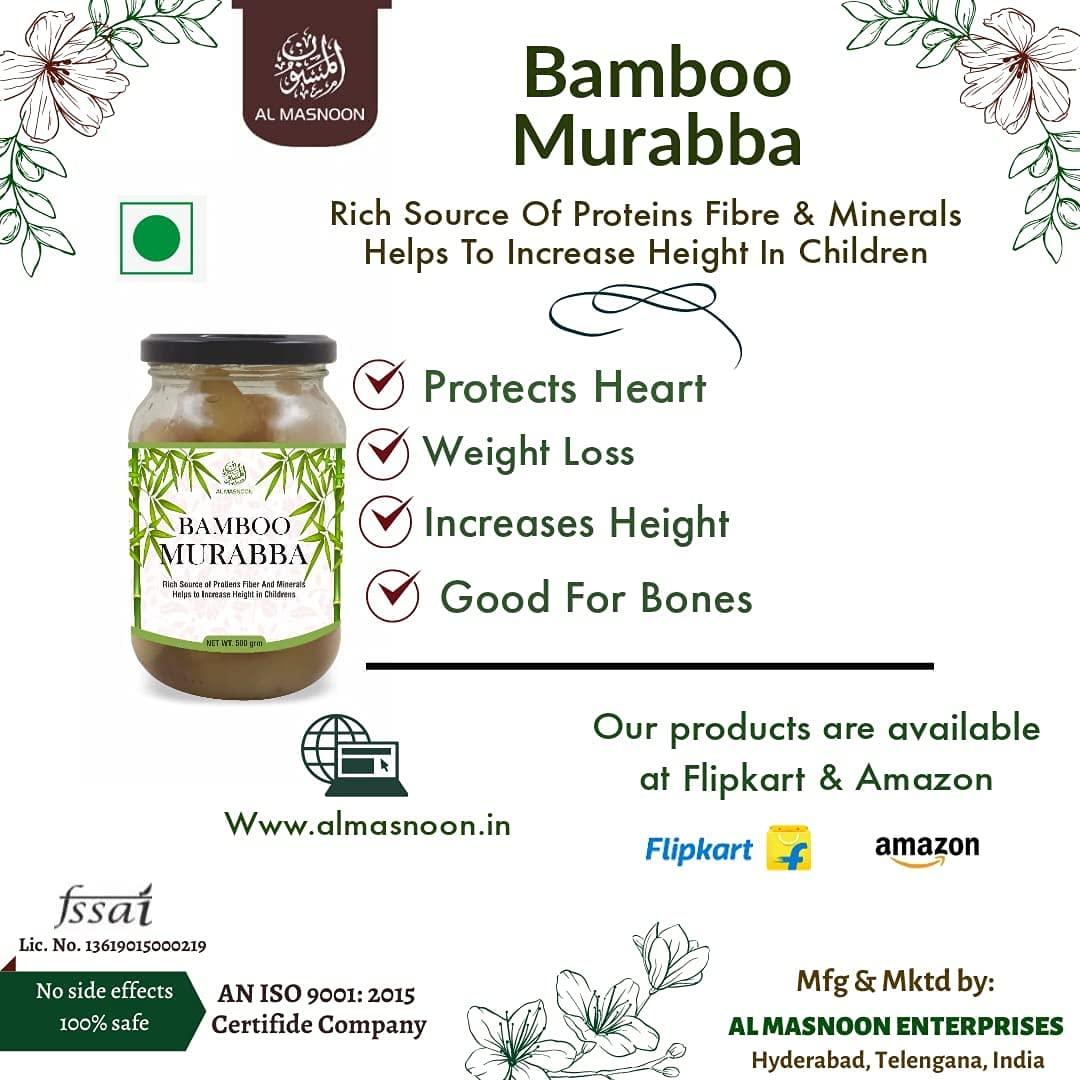AL MASNOON AL MASNOON Homemade Bamboo Murabba Helps Increasing Height Growth Bamboo Shoots Murabba | Bans Ka Murabba 500 grm | Good for Health 500grms