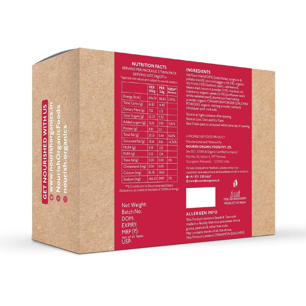 Nourish Organics Nourish Organics Oats Cranberry Cookies, 120gm | Oats & Cranberries (Single Pack) Rich in Fibre | Wheat Free | No Refined Sugar | Clean Label