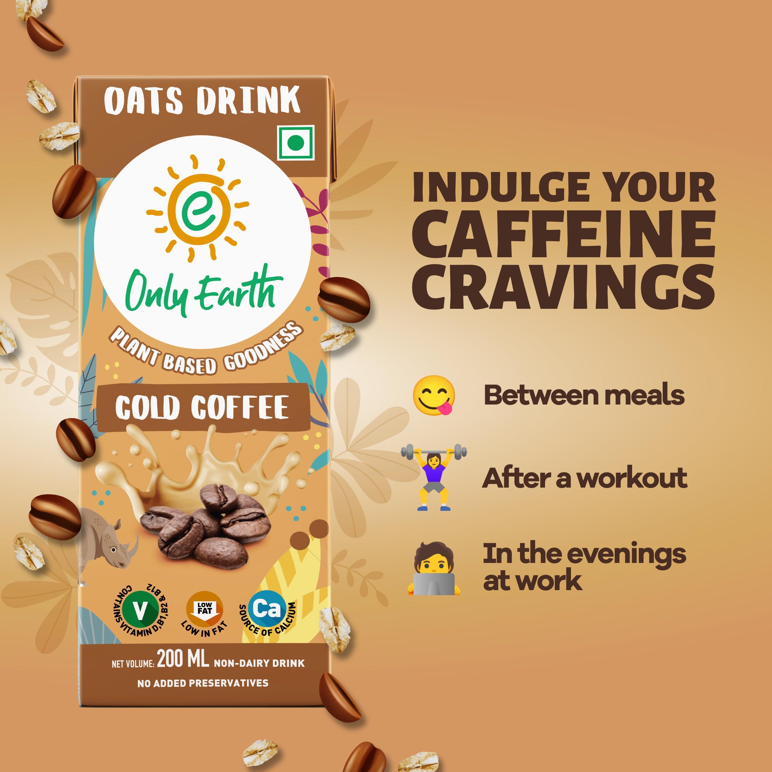 Only Earth Only Earth Oats Shake | Cold Coffee | Vegan | Plant-based | Lactose-free | No Added Preservatives, Colors | Low Fat | Cholesterol-free | Guilt-free | With Calcium, Vitamin D, B1, B2 & B12 (6 Packs)