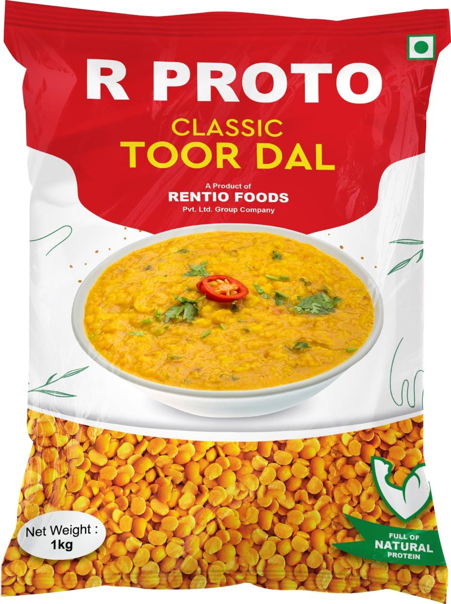Rentio Foods R Proto Classic Arhar Dal 2kg (2 Packs of 1kg) | Unpolished Toor Dal | Tuver Dal/Tur Dal