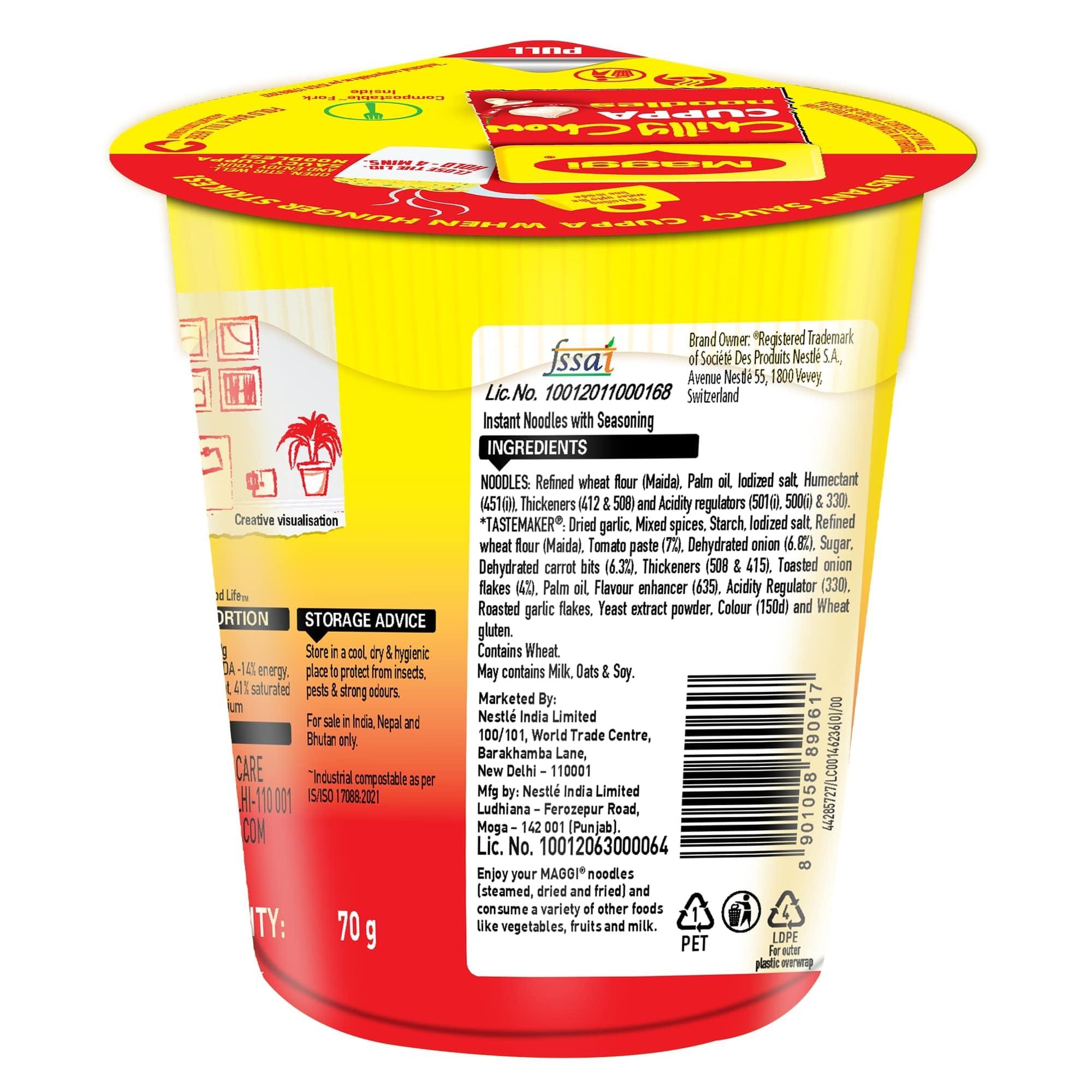 MAGGI MAGGI Instant Cuppa Noodles, Chilly Chow | Slurpy Saucy Taste With Extra Veggies, Vegetarian, 70 Gm