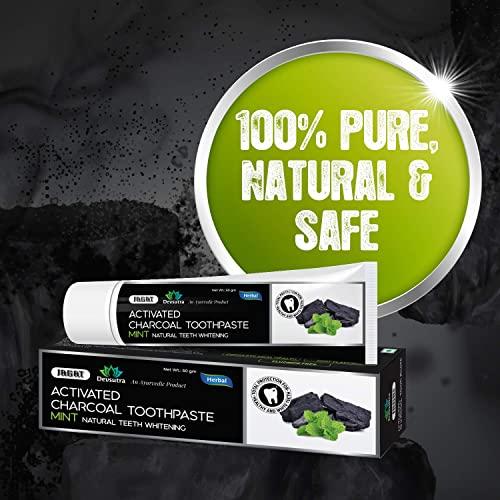 JAGAT Jagat Devsutra Dr. Trusted Ayurvedic HERBAL Activated Charcoal Toothpaste for Teeth Whitening - 100% Natural Formula with Mint Flavour, No Fluoride & Artificial Colours - Pack of 8 (100g x 8)
