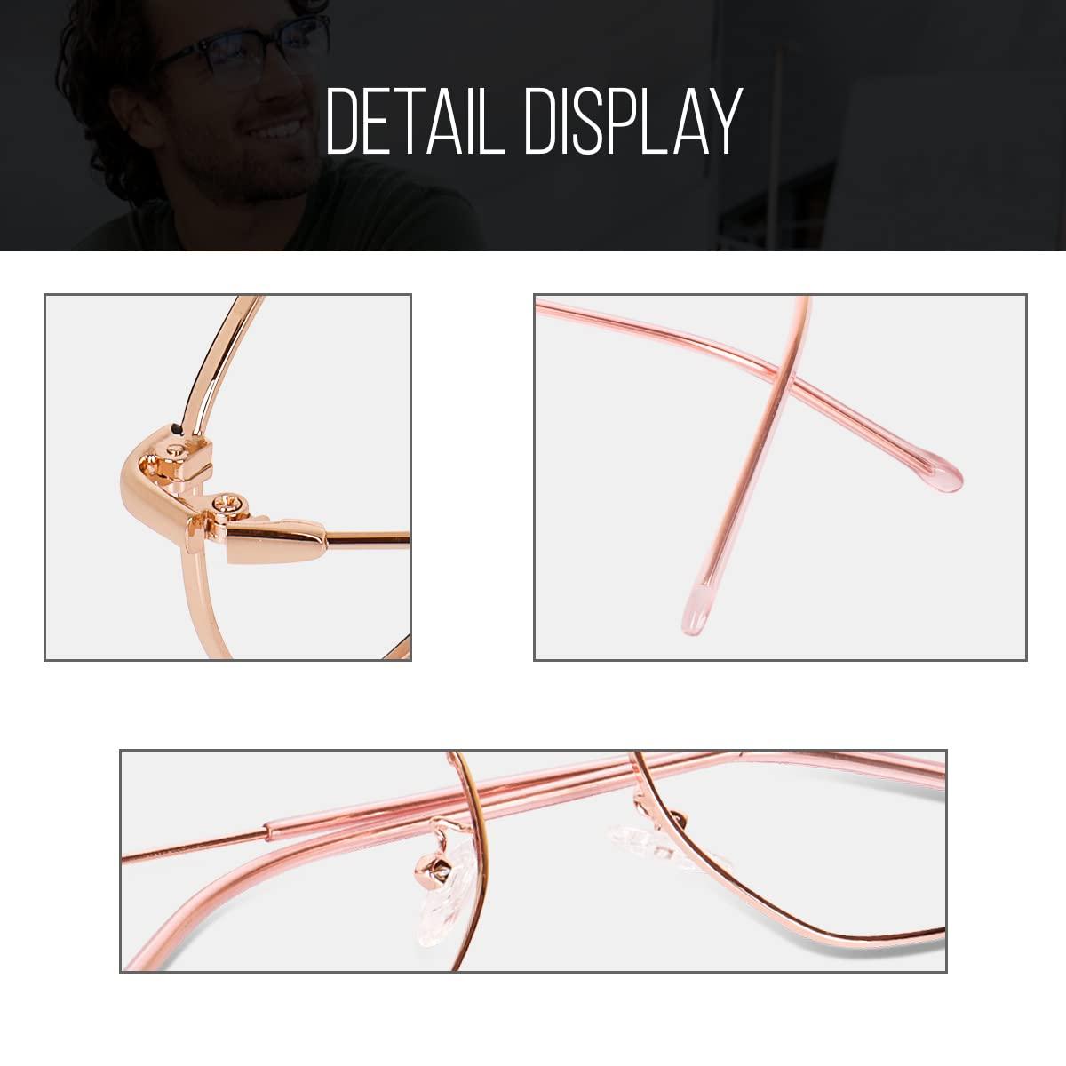 Poshh Eyewear Poshh Eyewear Hexagonal Shape Blue Cut Antiglare Zero Power Computer Eyeglasses For Men And Women | Blue Light Filtering Glasses For Computer And Mobile Use | 100% UV Protection (Rose Gold)