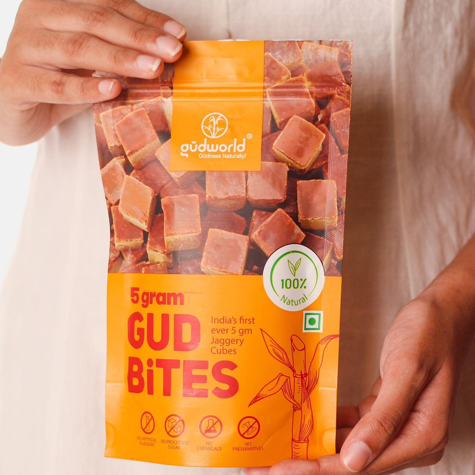 gudworld Jaggery Cubes | 750 Gm Jaggery Bites | Small Cube Bite Size | Gud Jaggery 5 gm Cube Bites | Desi Sugar Alternative for Coffee Chai and Beverages | Natural Chemical Free (250 gm x Pack of 3) by GudWorld