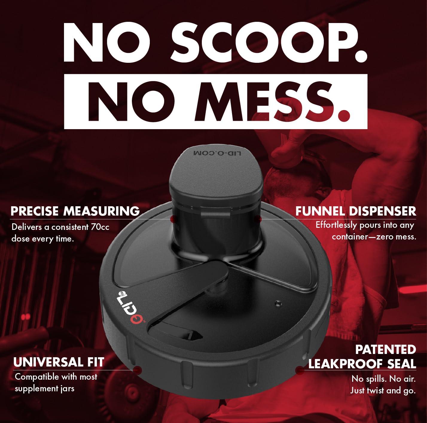 MyLidO MYLIDO Protein Dispenser Scoop Powder Dispense Supplement Funnel Universal Size Fits All Brands, Pre and Post Workout BPA Free Hands Clean Attachment Container Lid MyLid-O