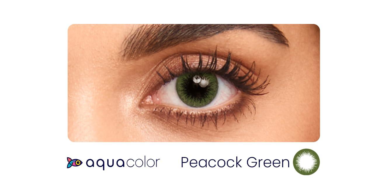 AQUALENS CONTACT LENSES Aquacolor Daily Disposable Colored Lenses with 0 Power - Peacock Green - (10 Lens/Box)
