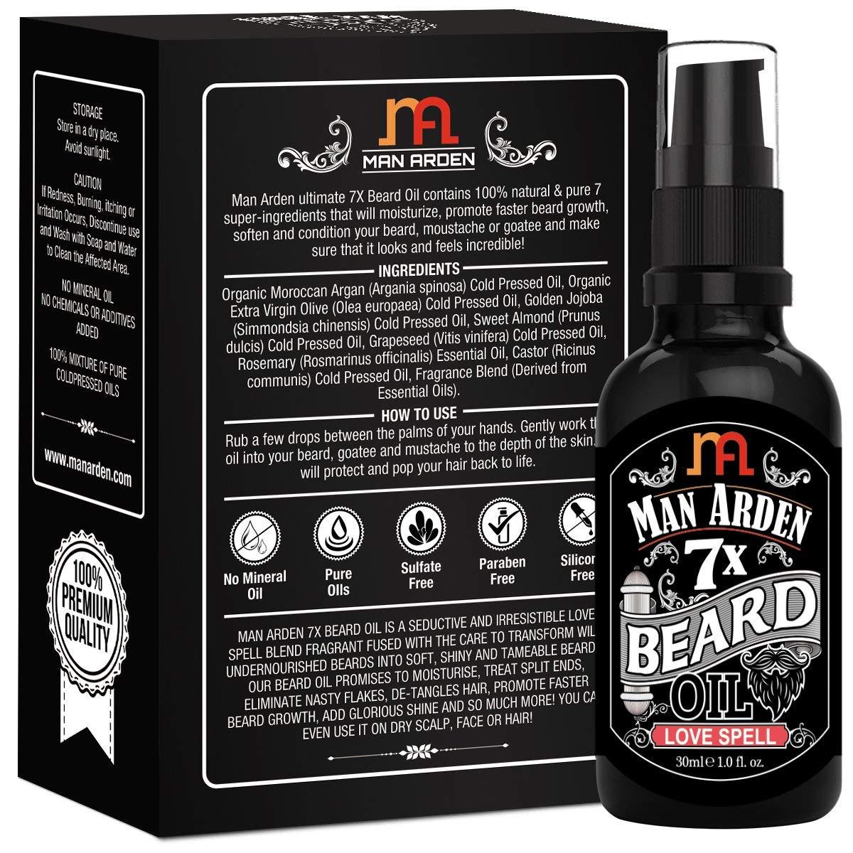 MAN ARDEN Man Arden 7X Beard Oil 30ml (Love Spell) - 7 Premium Oils Blend Supports Beard Growth & Nourishment