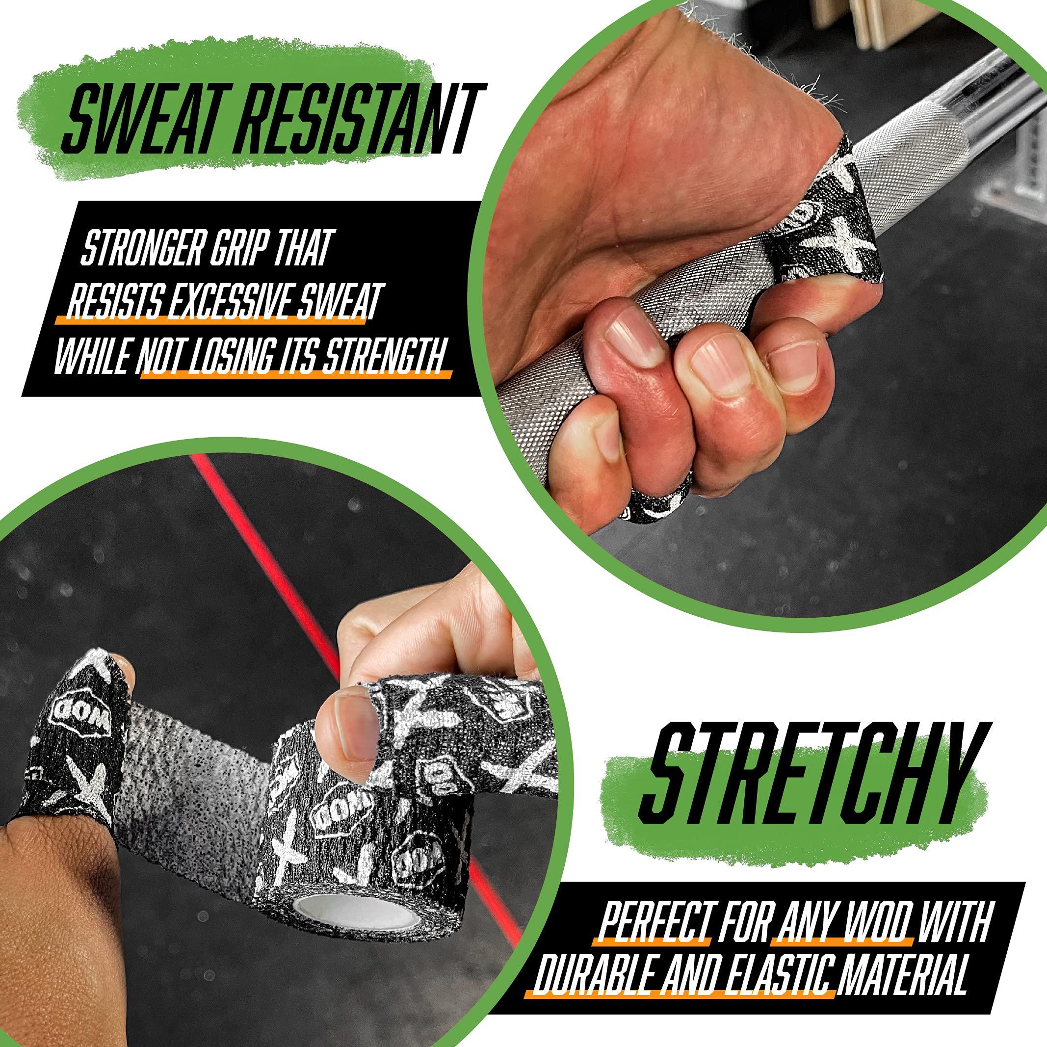 Wod Recovery Rx WOD Recovery Hook Grip Weightlifting Tape - Sweatproof & Chalk-Resistant, Adhesive Wrap for Thumb, Fingers, & Hands - Black/White, 1.5 Inches x 16 Feet
