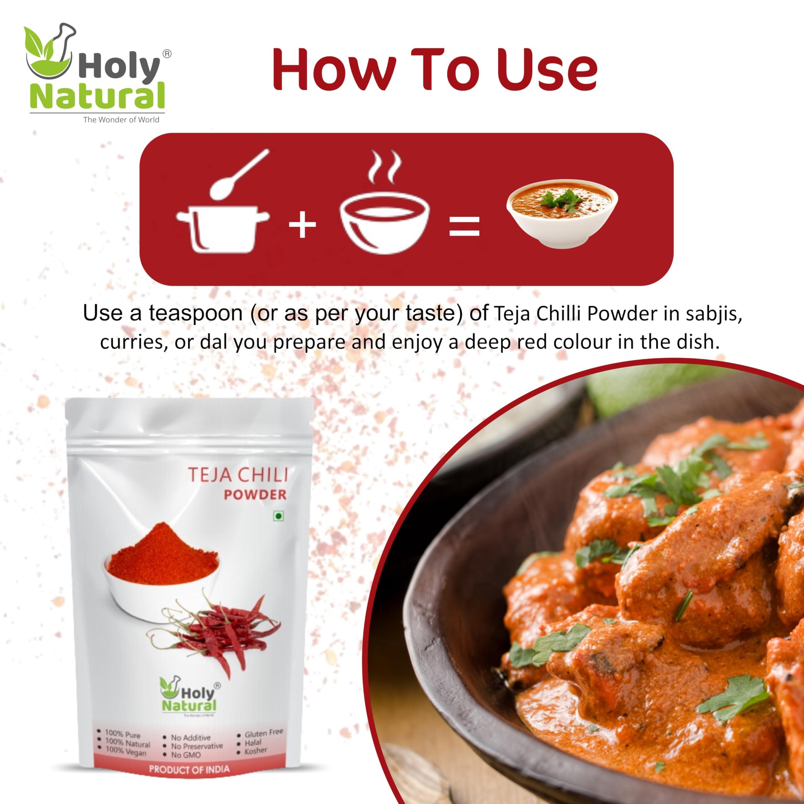 Holy Natural - The Wonder of World Holy Natural Teja Chilli Powder (250 gm), (Lal Mirch), Hot & Spice, Spice & Mild Chilli Powder, Make in Spices Sabji, Dal Tadka, Panjabi & Tandoori Dishes, Delicious &Tasty.