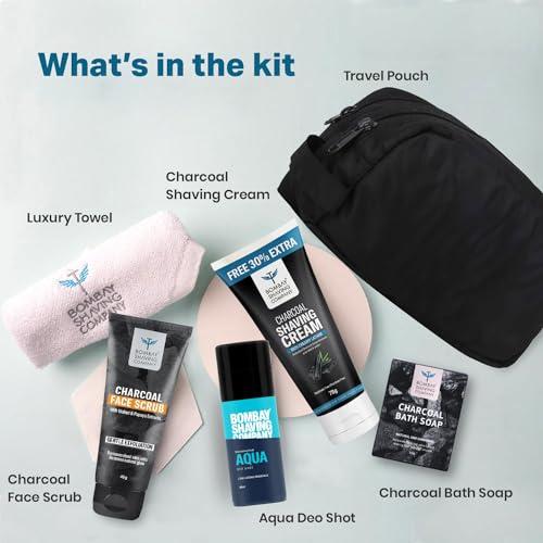 Bombay Shaving Company Bombay Shaving Company Premium Shaving Kit For Men | Charcoal Face Scrub, Charcoal Shaving Cream, Post Shave Balm, Neem & Charcoal Bath Soap, Face Towel | Travel Bag | Shaving Kit | Travel Kit For Men