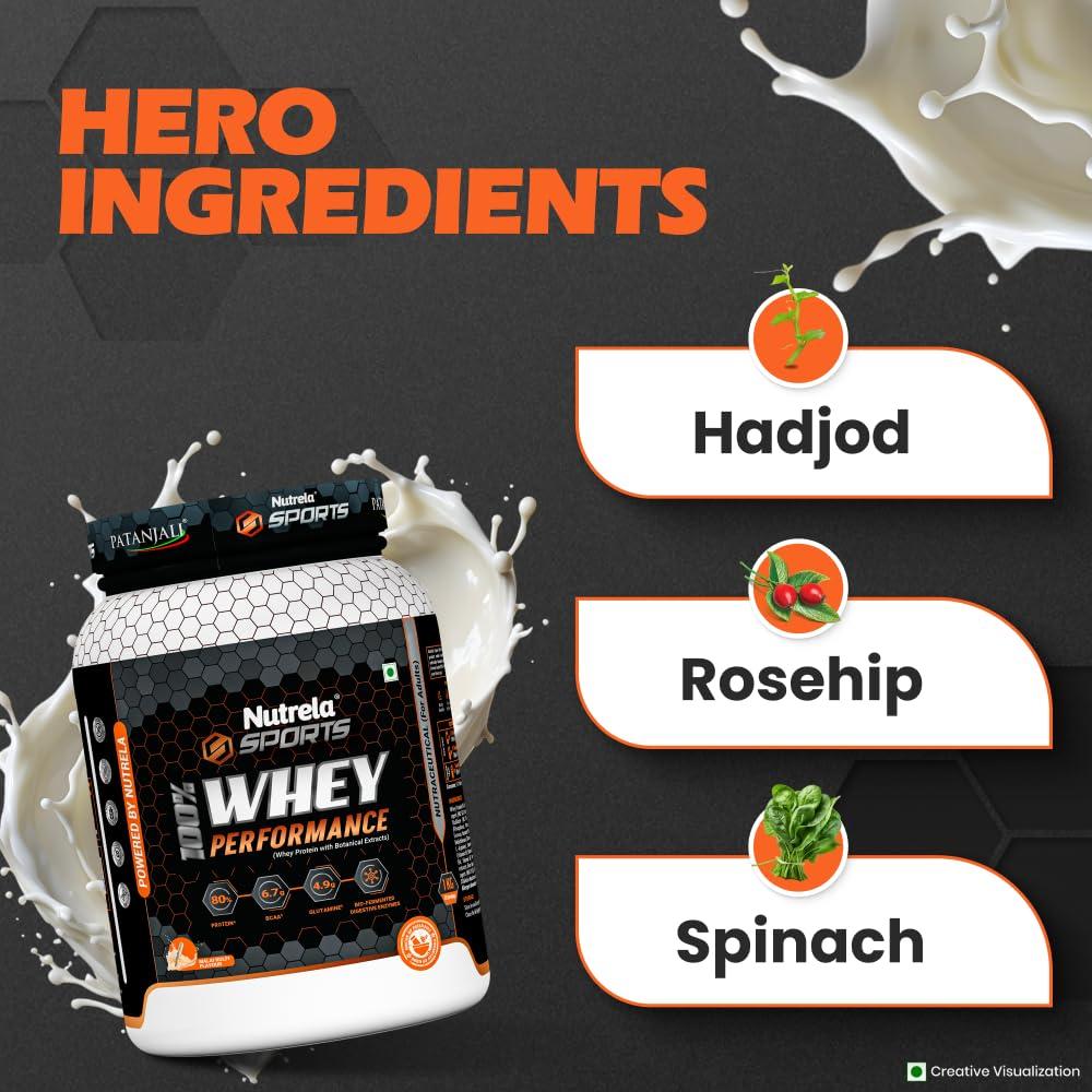 NUTRELA NUTRELA Sports Patanjali Premium 100% Whey Concentrate with Isolate Protein Powder | 80% Protein, 6.7g BCAA, 4.9g Glutamine |1kg  Malai Kulfi Flavour