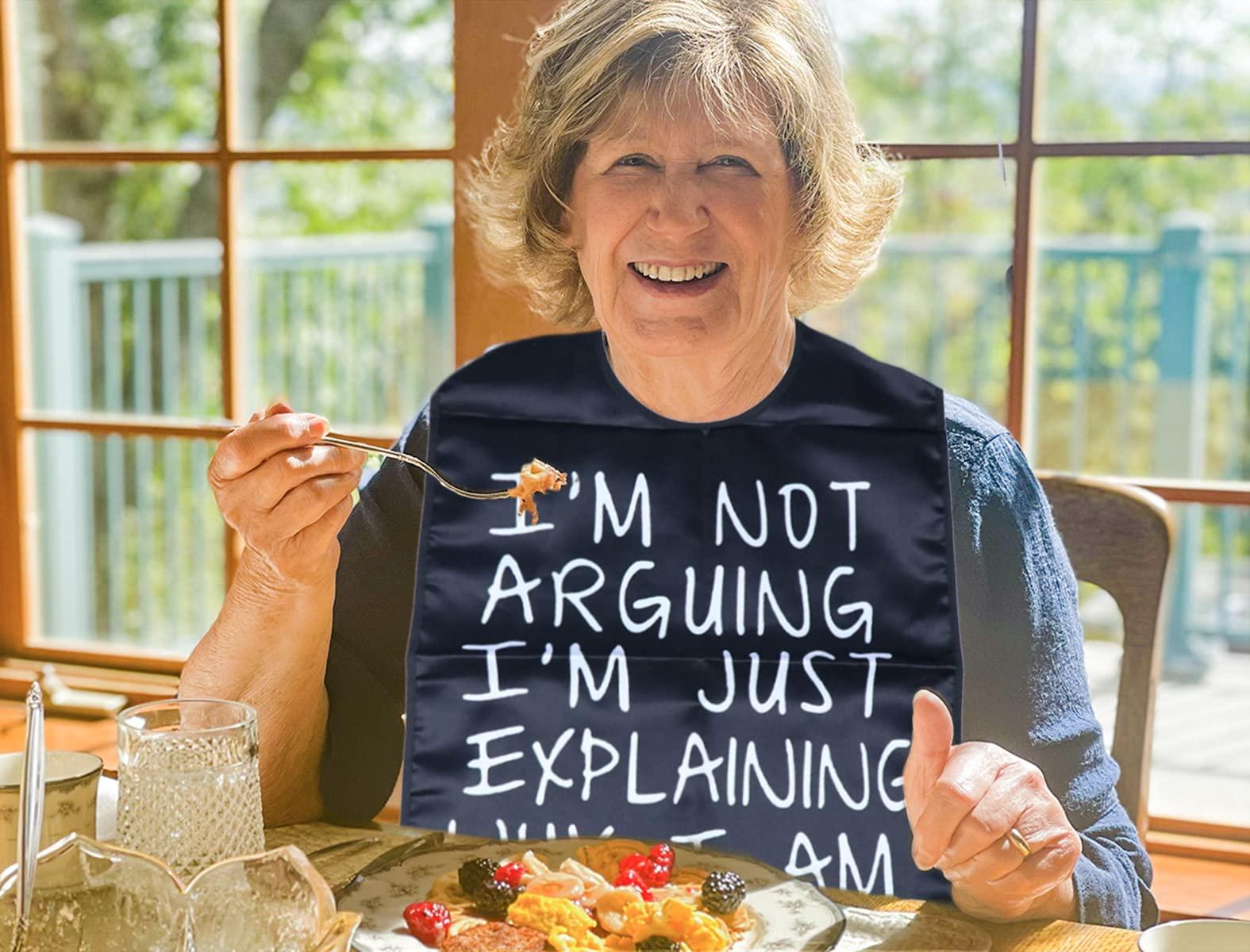 HZYAMZ Funny Adult Bibs for Men/ Women, Washable Waterproof Adult Bib for Eating with Crumb Catcher (Black-I\'M RIGHT)