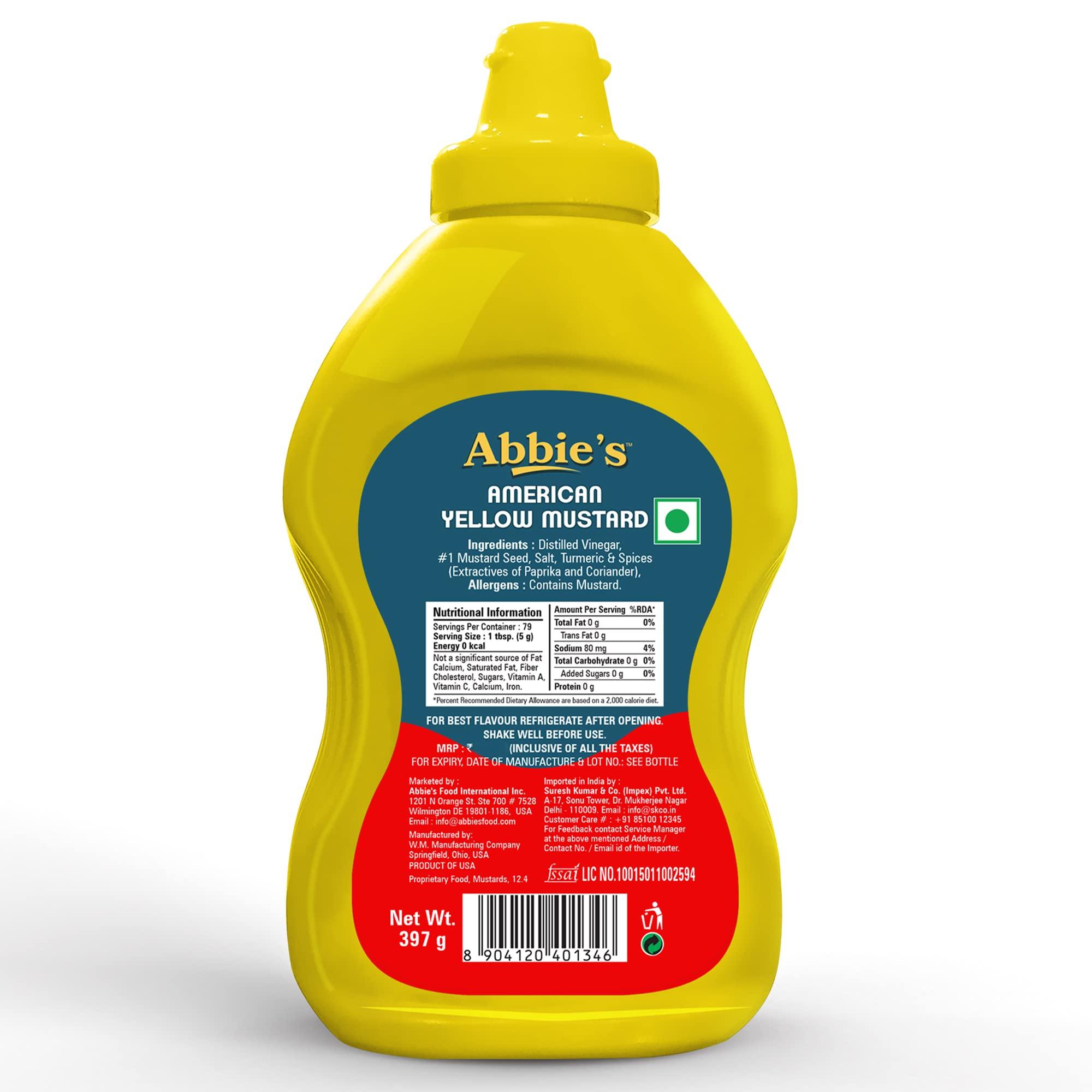 Abbie's Abbie's Squeeze Yellow Mustard 652 g (Pack of 255 g and 397g ,1 unit each), Product of USA