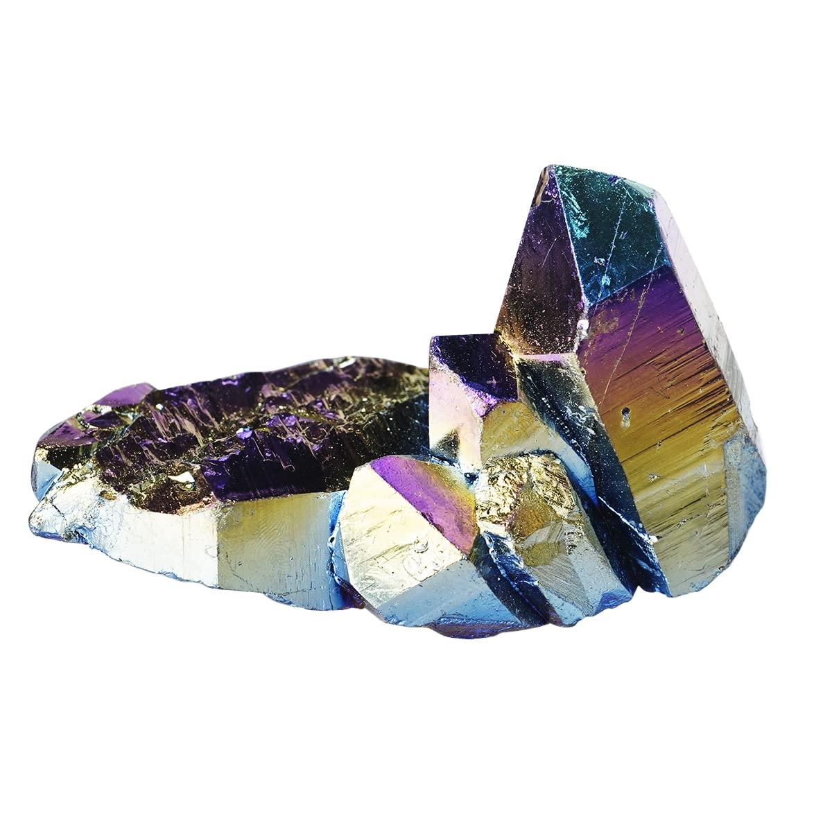9Dzine 9Dzine Rainbow Aura Quartz, Titanium Aura Quartz,Rainbow Flame Titanium Aura Quartz Crystal Cluster,Druzy Titanium Aura Quartz Geode,Specimen 100-150 Gm Approx