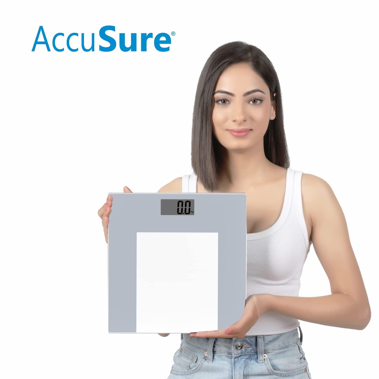AccuSure AccuSure Black & Silver Digital Bathroom Weighing Scale with LCD Panel & 6mm Thick Tempered Glass, B-15 Electronic Weight Machine for Human Body capacity-180kg - 1 Year Warranty