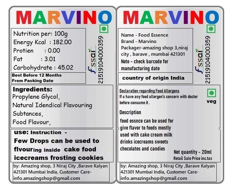 MASTER ROYAL BACKNCOOK TOOLS MASTER ROYAL BACKNCOOK TOOLS Marvino 12pcs Set Flavour Essence Extracts for Flavoring Cakes Sweets Chocolates ice-Creams and Shakes