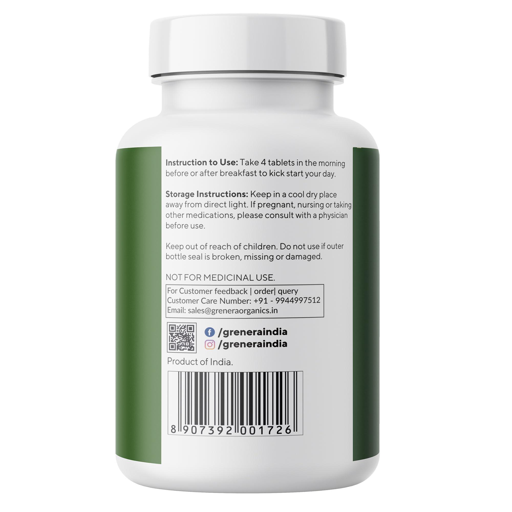 GRENERA Grenera Moringa Tablets 1000mg - Raw Dried Drumstick Shigru Leaf -No Chemical Coating- Non-GMO Whole Green Super-Food 120 Count (Pack of 1)