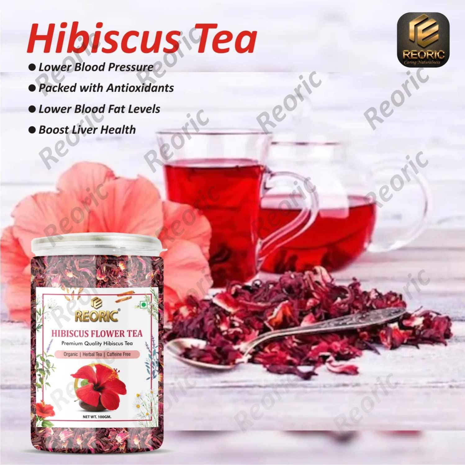 REORIC REORIC Organic Hibiscus Flower Tea- 100g | Premium Hibiscus Tea Leaves | 100% Natural Hibiscus Flower Herbal Tea Whole Leaf | Hibiscus Loose Tea | Use for Iced Tea | Improve Digestion