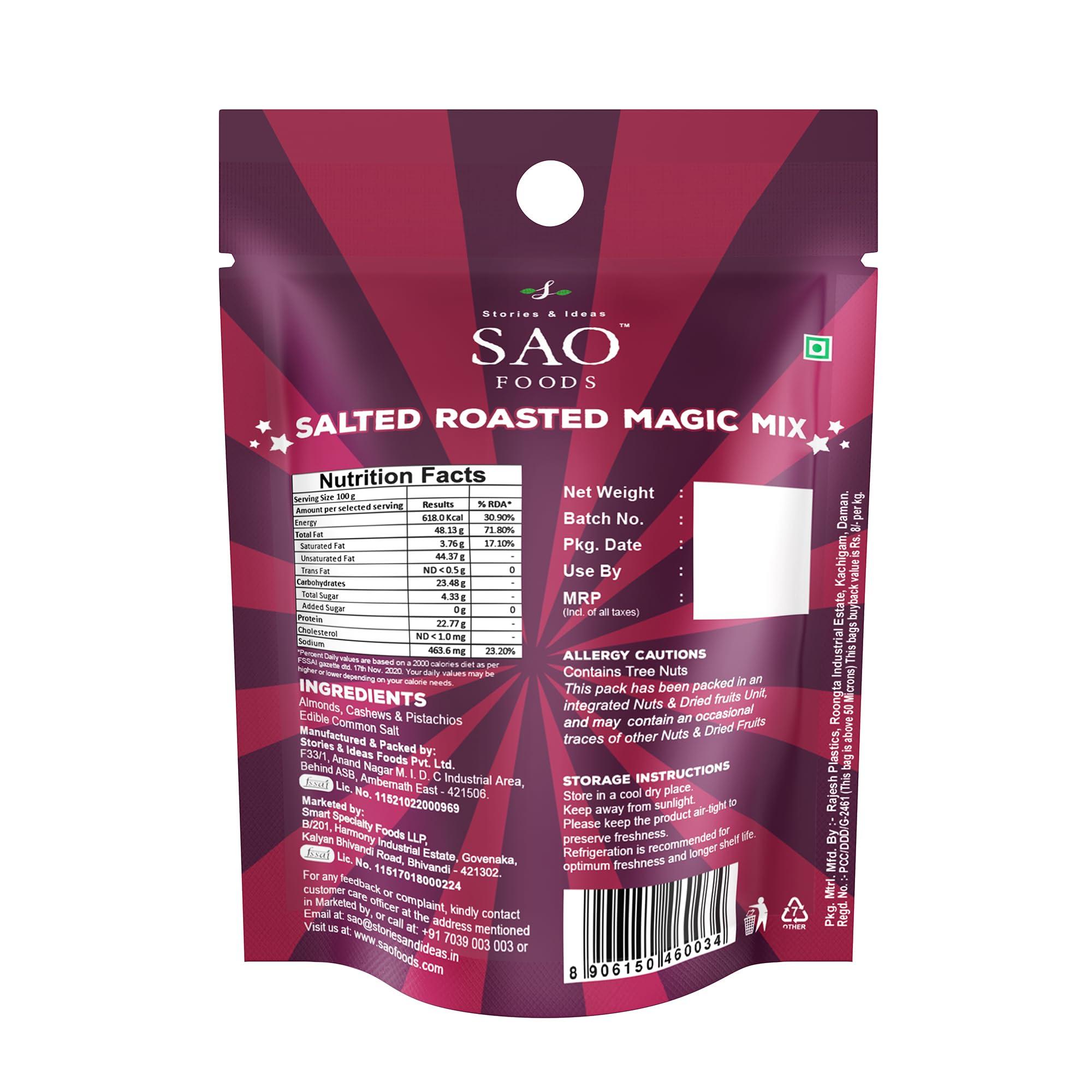 Stories & Ideas SAO Foods Stories & Ideas SAO Foods Roasted & Salted Assorted Dry Fruits Box Snacking Packs Of 12 Grm Each,Magic Mix: 8 Small Packs + Almonds: 4 Small Packs + Cashews: 4 Small Packs + Pistachios: 4 Small Packs