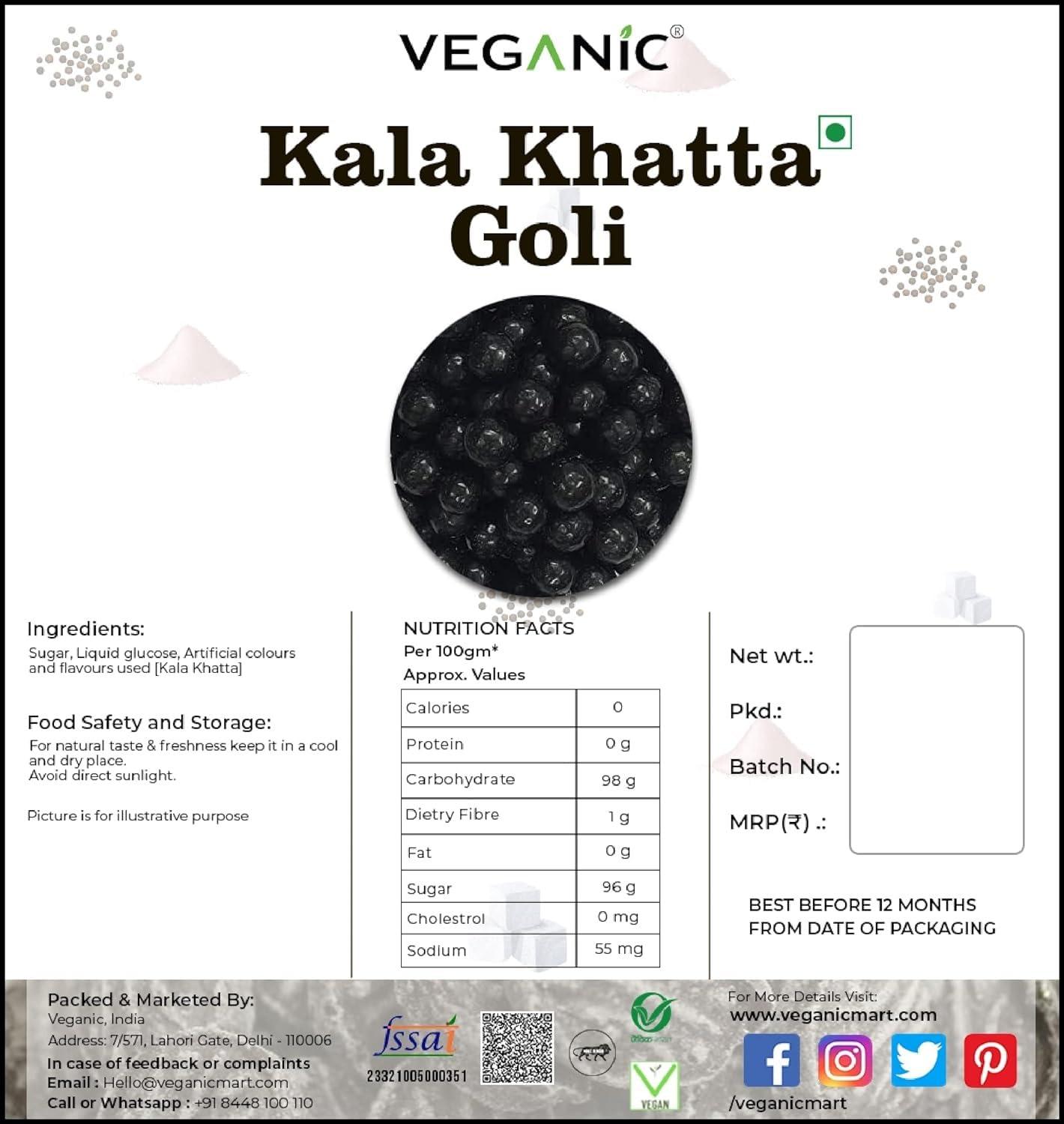 Veganic Veganic Kala Khatta Goli | Digestive Fatafat Goli - 400GM | Black Sweet & Sour Ayurvedic Digestive Candy Balls | Khatti Mithi Goli
