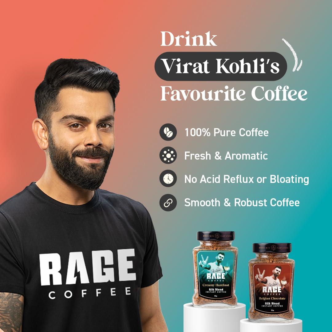 RAGE COFFEE RAGE COFFEE Silk Blend Instant Coffee|Belgian Chocolate & Creamy Hazelnut Silk Blend Flavoured Coffee 60 Gms Each|100% Pure Instant Coffee|Premium, Bold & Smooth|Pack Of 2 - Powder, Bottle