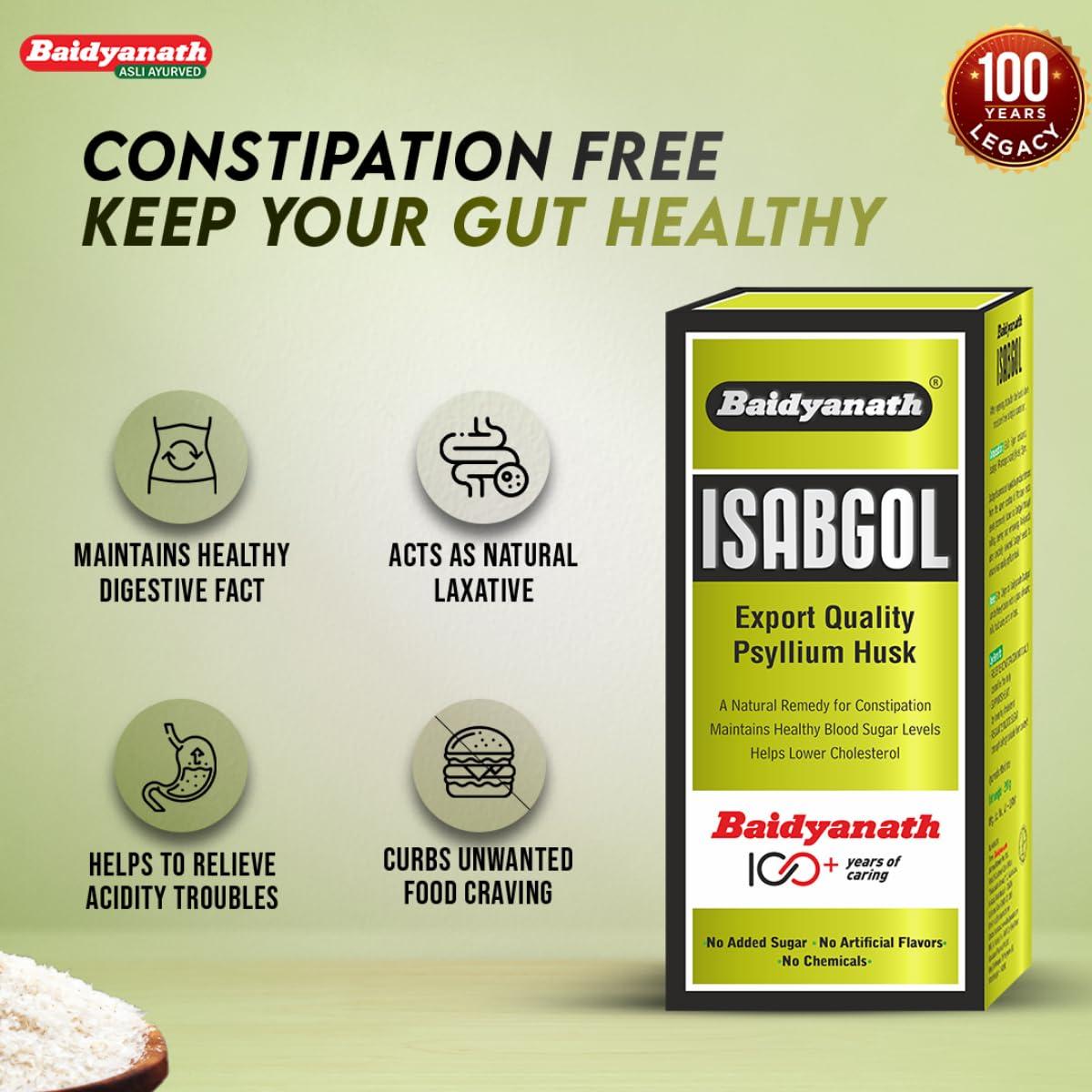 Baidyanath Baidyanath Isabgol - Psyllium Husk Powder - 100gm | Effectively Relieves Constipation | Fibre Supplement For Digestion