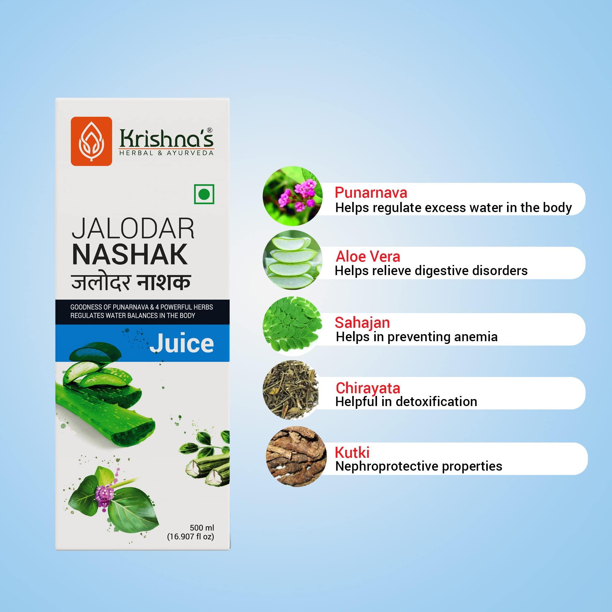 Krishna's Herbal & Ayurveda Krishna's Jalodar Nashak Juice - 500 ml | Enriched 5 herbs like Punarnava, Aloe vera, Kutki | Strengthens the digestive system | Sugar free Juice with No Added Color or Flavour