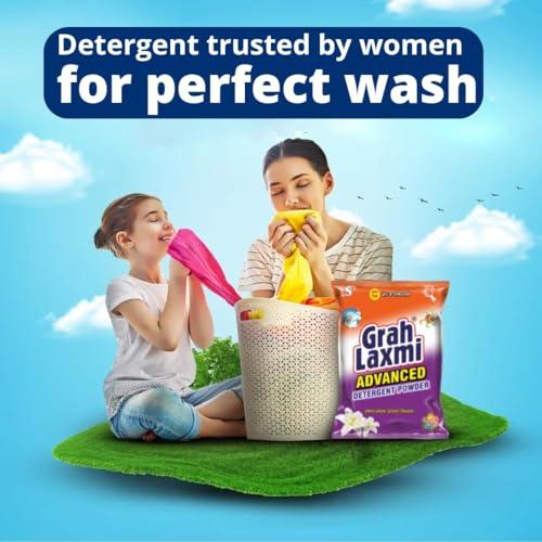 Grah Laxmi Grah Laxmi Advance Detergent Powder 3Kg Hand Wash & Top Load Machine | Remove 2X Tough Stains, Dirt & Malodour Washes | No-Bleach Mula | All Types Of Fabrics| Long Lasting Fragrance