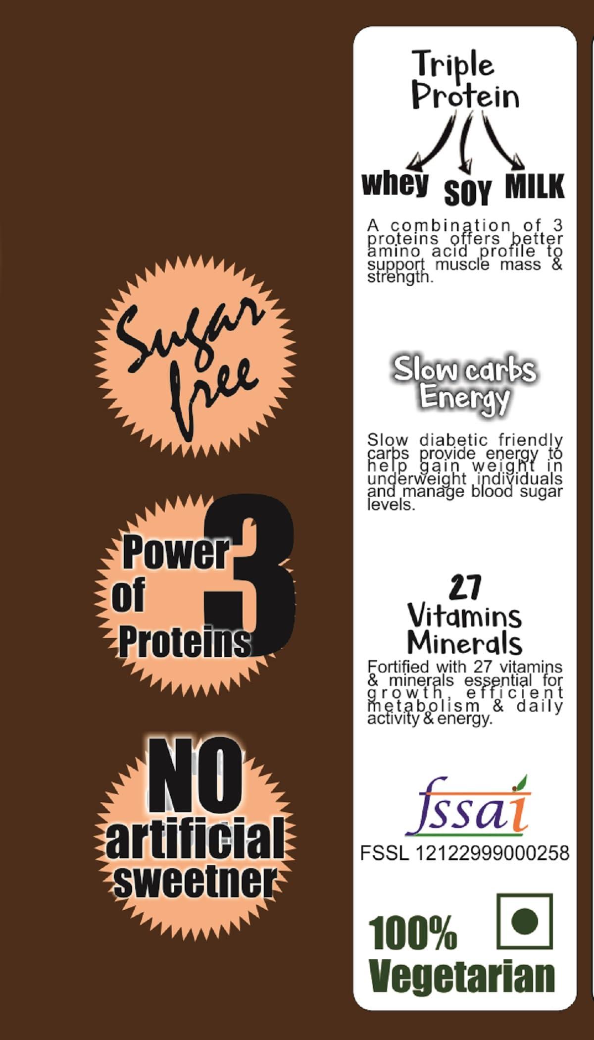 ADVANTA Advanta Sugar Free Weight Gainer Protein for Diabetics 1 kg (Vanilla) + Nutrisugar 75 gm Powder