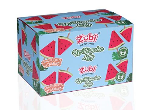 ZUBI THE FUN CANDY Zubi Candy Watermelon Lollipops | Sweet Watermelon Flavour | Enriched with Vitamin C | Gluten-Free | 80g | Pack of 12