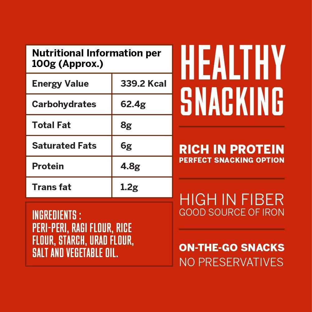 Snackible Snackible Peri Peri Ragi Chips (Pack of 3) - 3x165gm | Millet Base Snack | Rich in Fibre | Healthy Indian Snack