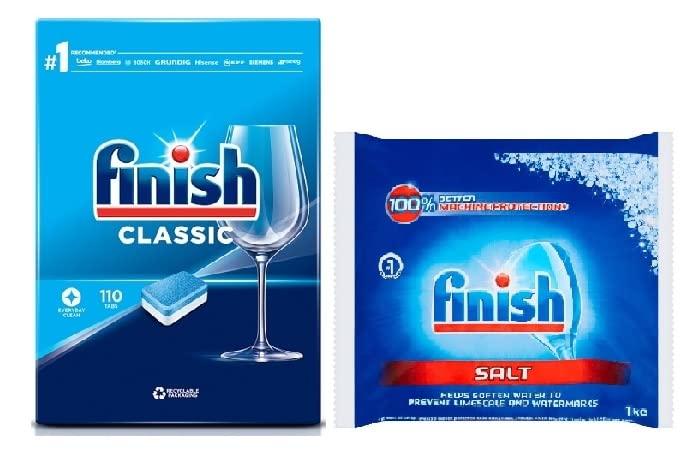 Finish Finish Dishwasher Powerball Classic - 110 Tablets & Dishwasher Salt 1 KG Combo