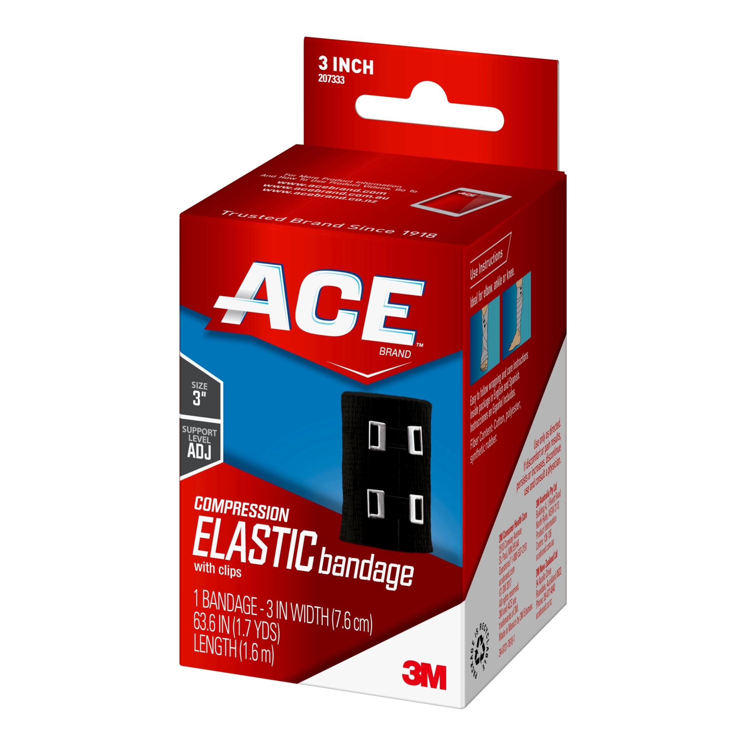 ACE ACE - 207333 3" Elastic Bandage Wrap with Clips, Black