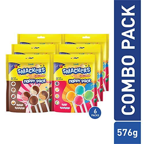 LuvIt. LuvIt. Smackers Fruit and Chocolate Flavoured Lollipops Pack Combo , 576g - Pack of 6