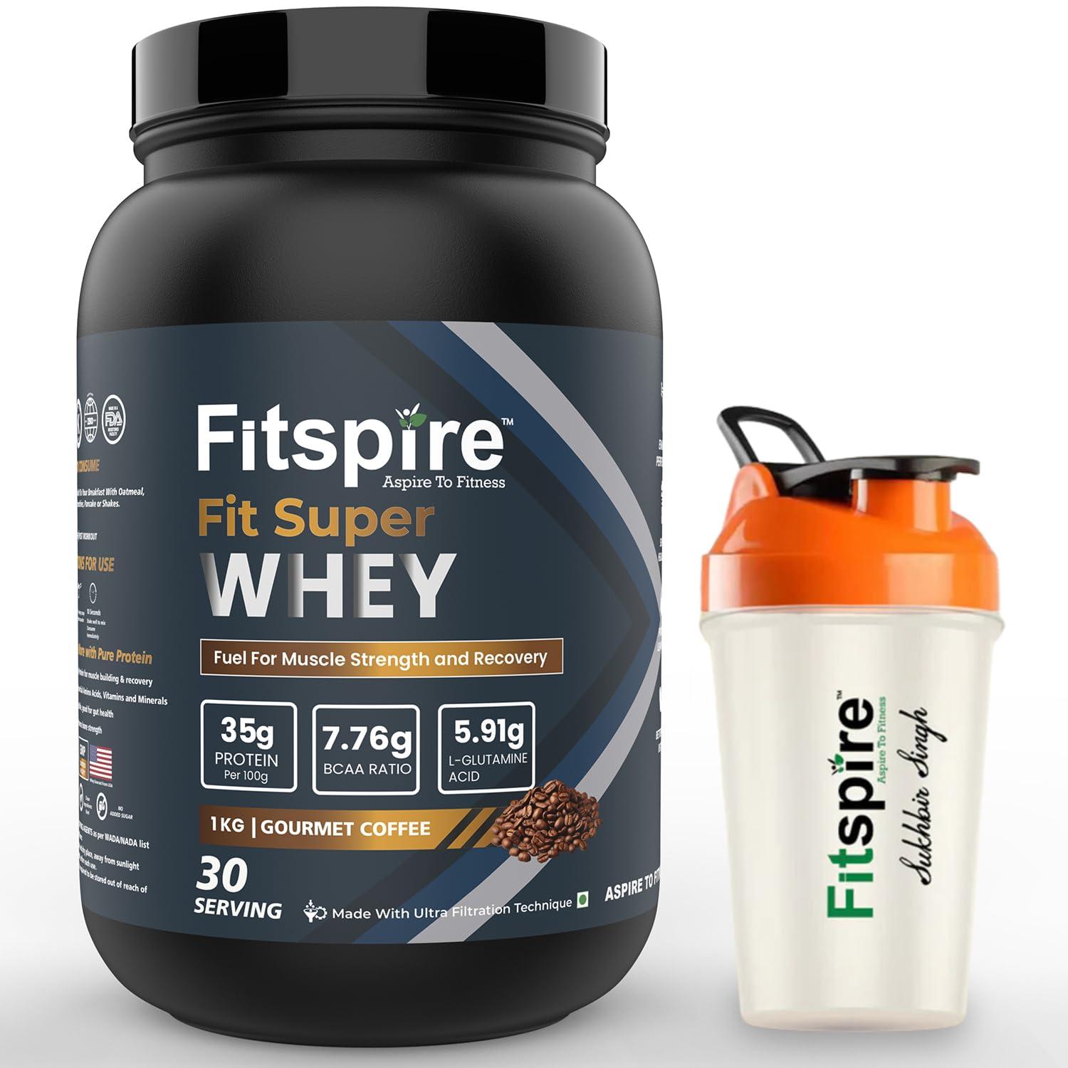 Fitspire Fitspire Fit Super Whey Protein For Men & Women | 36g Protein Per 100g Serving | 7.6g BCAA Ratio | 100% Whey Protein For Muscle Growth & Recovery - Pack Of 2 | (Gourmet Coffee)