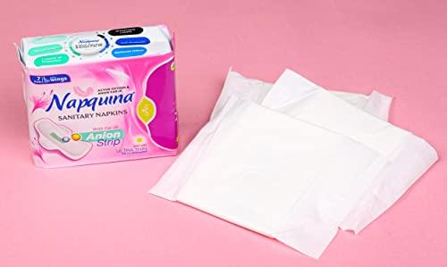 NAPQUINA Napquina Anion Sanitary Pads for Women with Active Oxygen - Organic Rash-Free Ultra-Thin Cotton Soft Negative Ion Pads for Day and Night Use with Wings - (Large 240 mm - 1, X-Large 280 mm - 3)