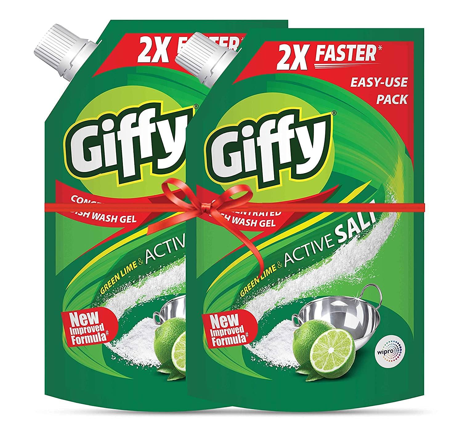 Giffy Giffy Green Lime & Active Salt Concentrated Dish Wash Gel by Wipro, 900 ml (Pack of 2) & Giffy Lemon & Active Salt Concentrated Dish Wash Gel by Wipro, 900ml (Pack of 2)