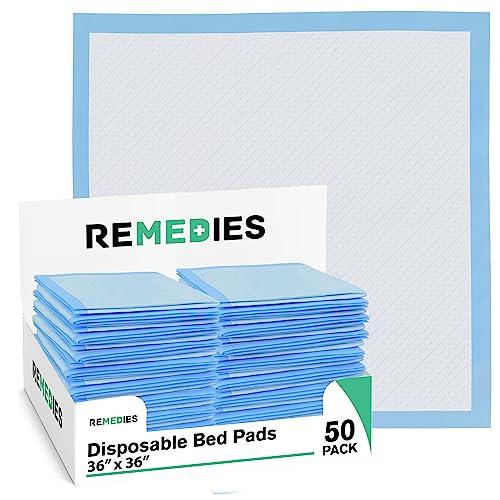 REMEDIES REMEDIES Disposable Underpads 36x36 Inches – Ultra Absorbent 85g Bulk Bed Pads for Adults, Pets, Furniture – Thick Incontinence Bedding & Furniture Protectors – 3 Grams SAP - 50 Count