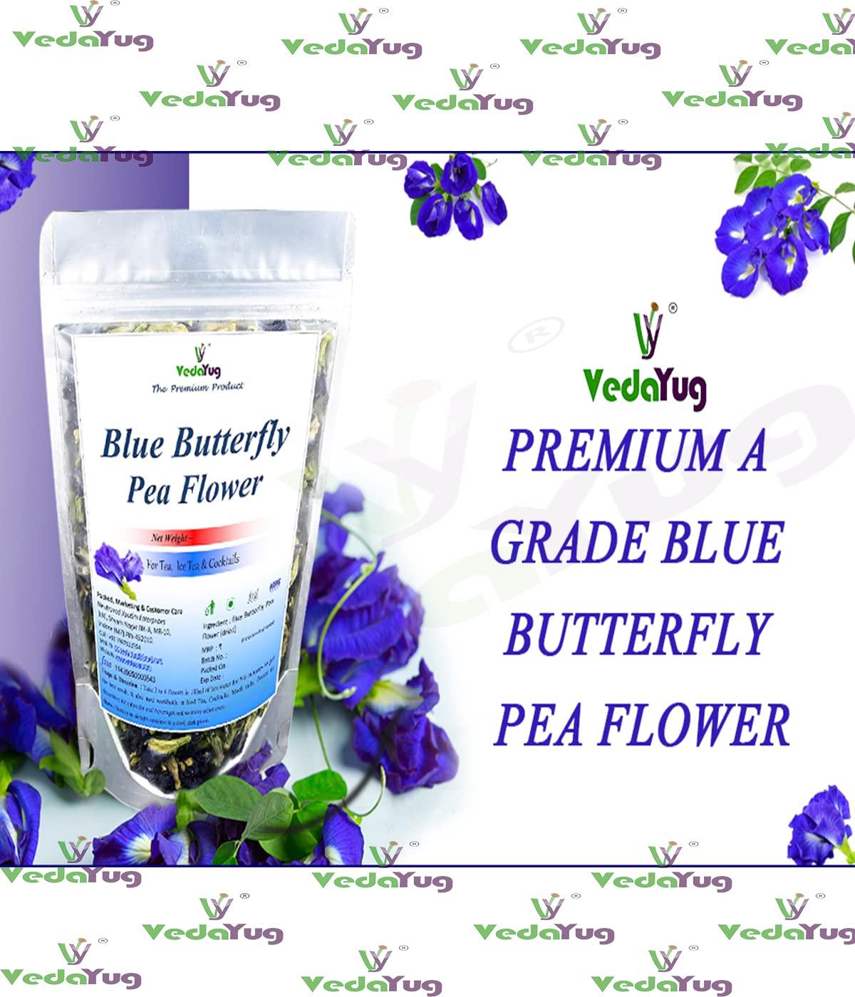 VY VedaYug VY VedaYug Blue Butterfly Pea Flower Tea | Hot Tea, Iced Tea | Ayurvedic Shankhpushpi Flower -Caffeine Free Herbal Tea | Coolers - 500g