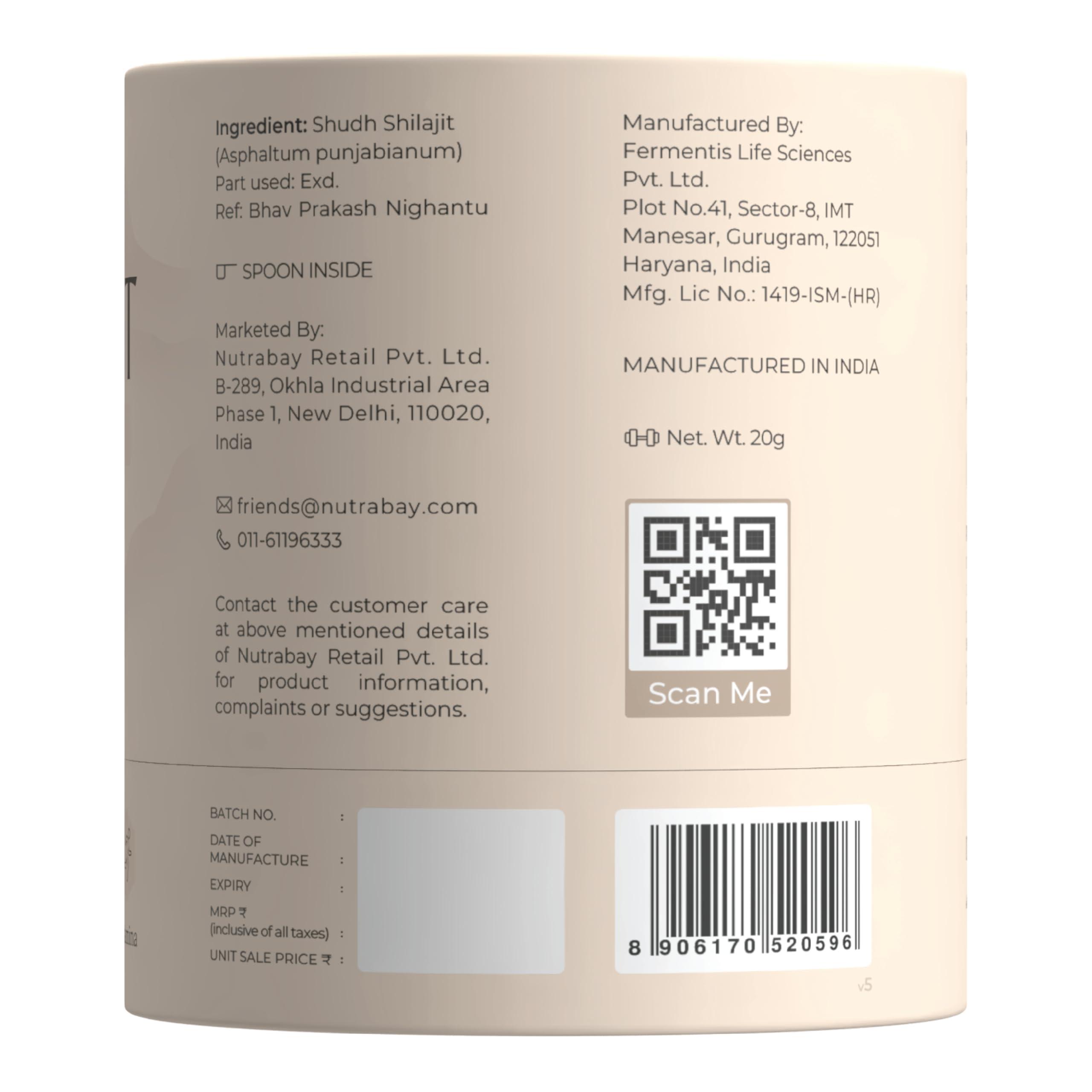 Nutrabay Nutrabay Shudh Himalayan Shilajit Resin from High Altitude | Extracted using Water | Strength, Stamina, & Power | Premium Ayurvedic Supplement - 20 gm