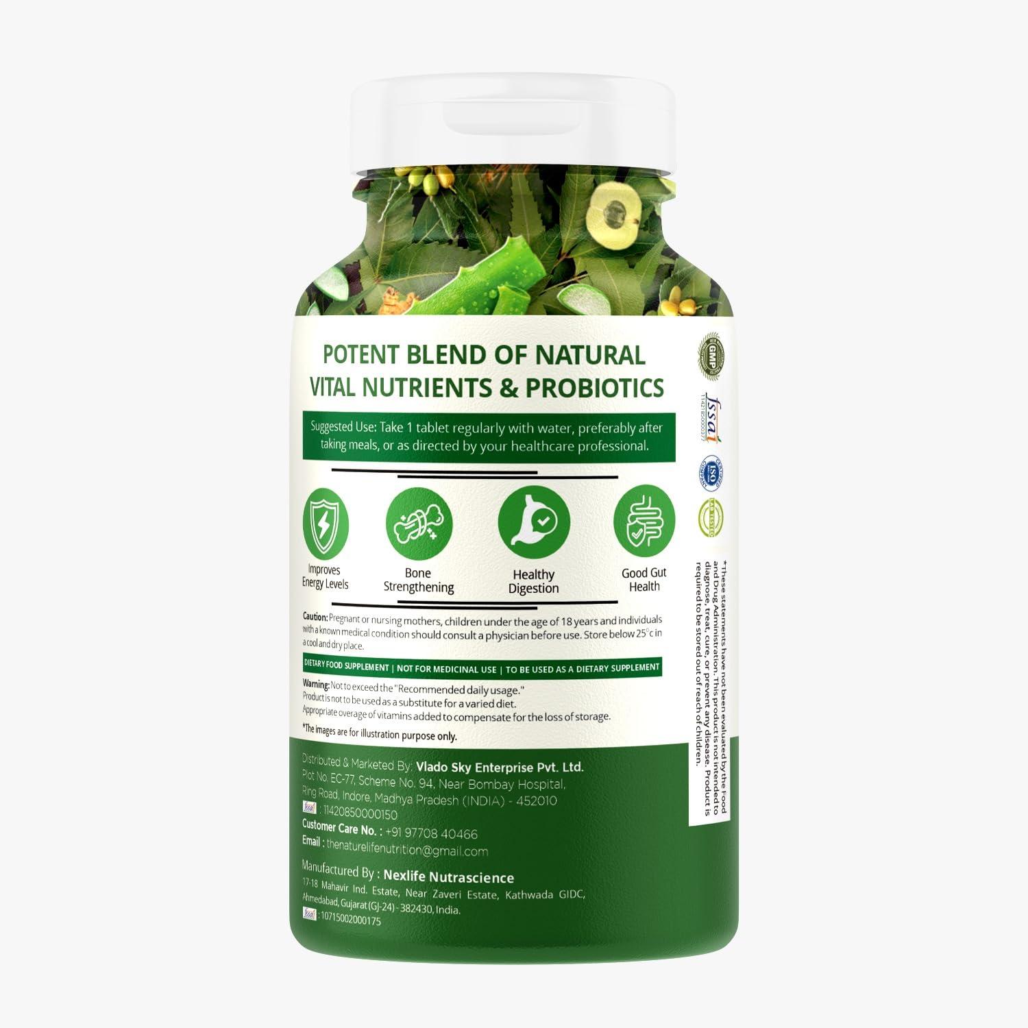 NatureLife Nutrition Nature Life Multivitamin With Probiotics - 45 Ingredients Supplement | Vitamin C, D, E, B3, B5, B12, Zinc, Magnesium, Giloy & Biotin | Good For Bone & Joint Support | Gut health - 60 Veg Tablets