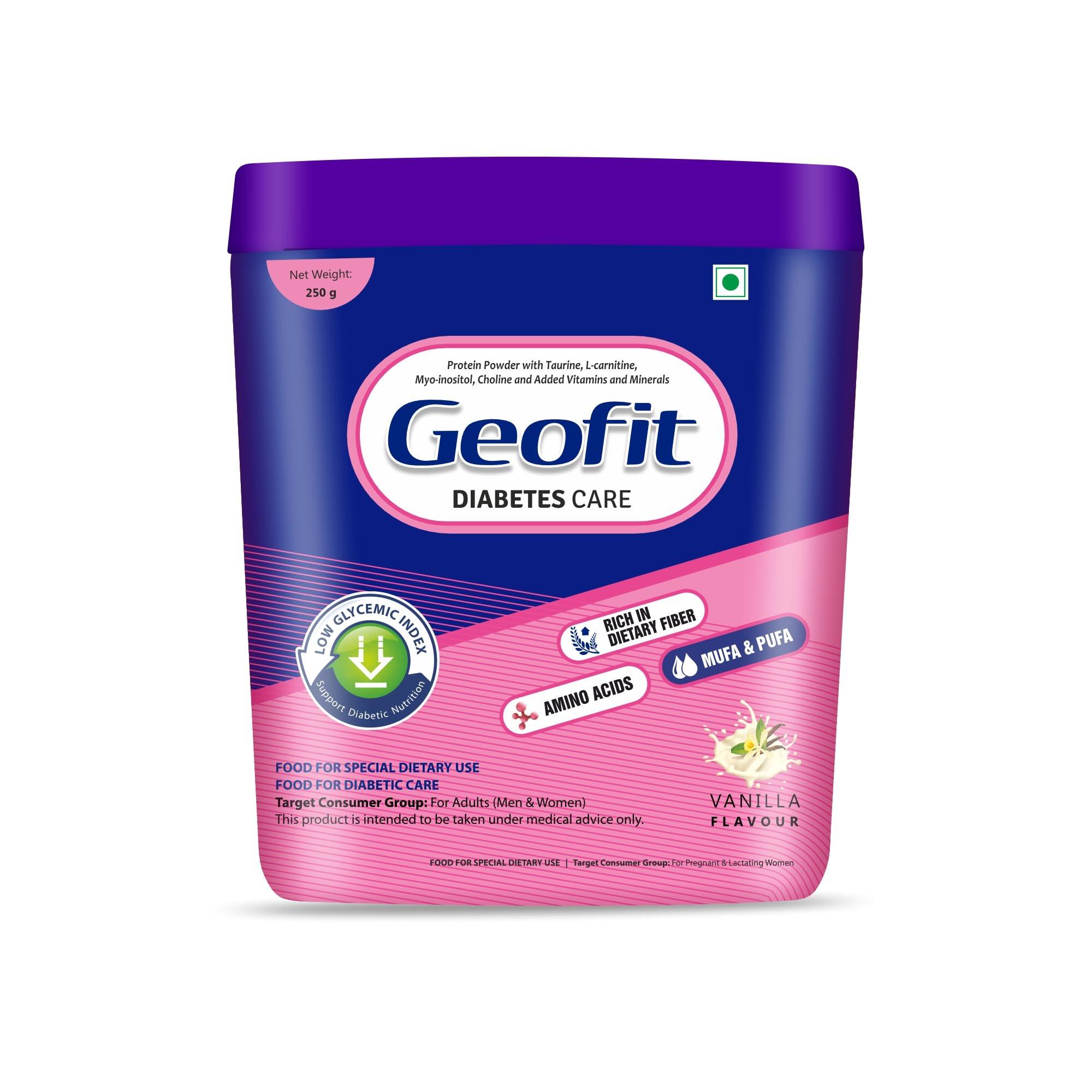 GEOFIT Geofit Diabities Care Protein Powder Enriched with Nutrients | Multivitamins & Multimineral High Vitamin C, Helps in Maintain Body Weight 250g - Pack of 2 (Vanilla Flavoured)