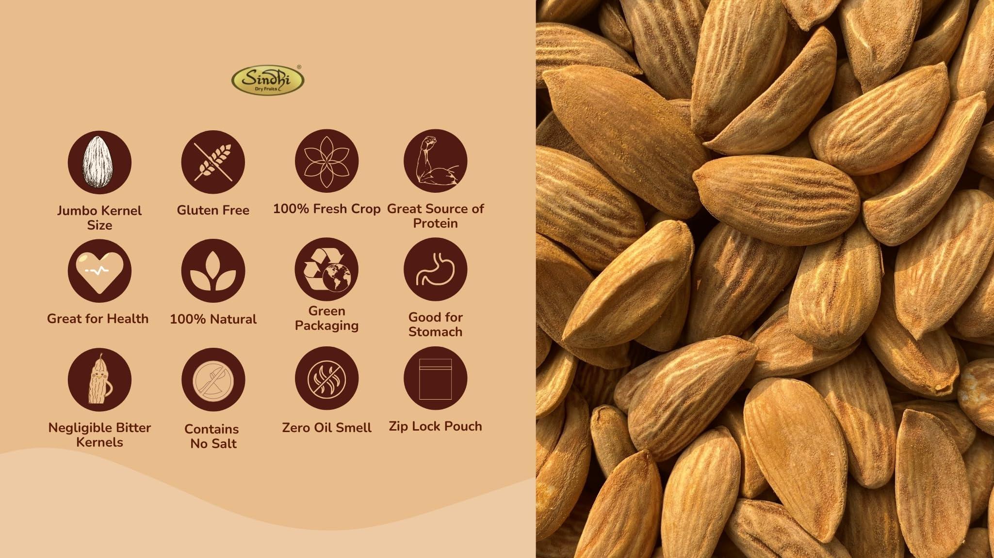 Sindhi Sindhi Dry Fruits Jumbo Mamra Badam, 5 Star Quality Mamra Almonds, Pure Mamra Without Shells, High Oil Content, 500 Grams