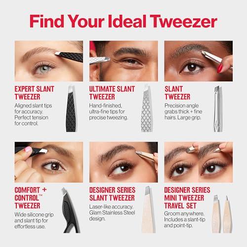 REVLON Revlon Designer Series Mini Tweezer Set, Hair Removal Tool Kit with Mini Slant-tip and Point Tip Tweezers, Portable and Easy to Use Made with Long Lasting Stainless Steel, 1 Count