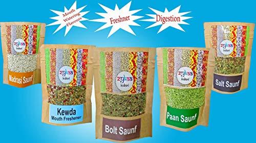 Zykaa Indori Zykaa Indori Combo of Mouth Freshner , Madrasi Saunf , Kewda Mouth Freshner, Bolt Saunf, Paan Saunf and Salt Saunf (5 pkt)