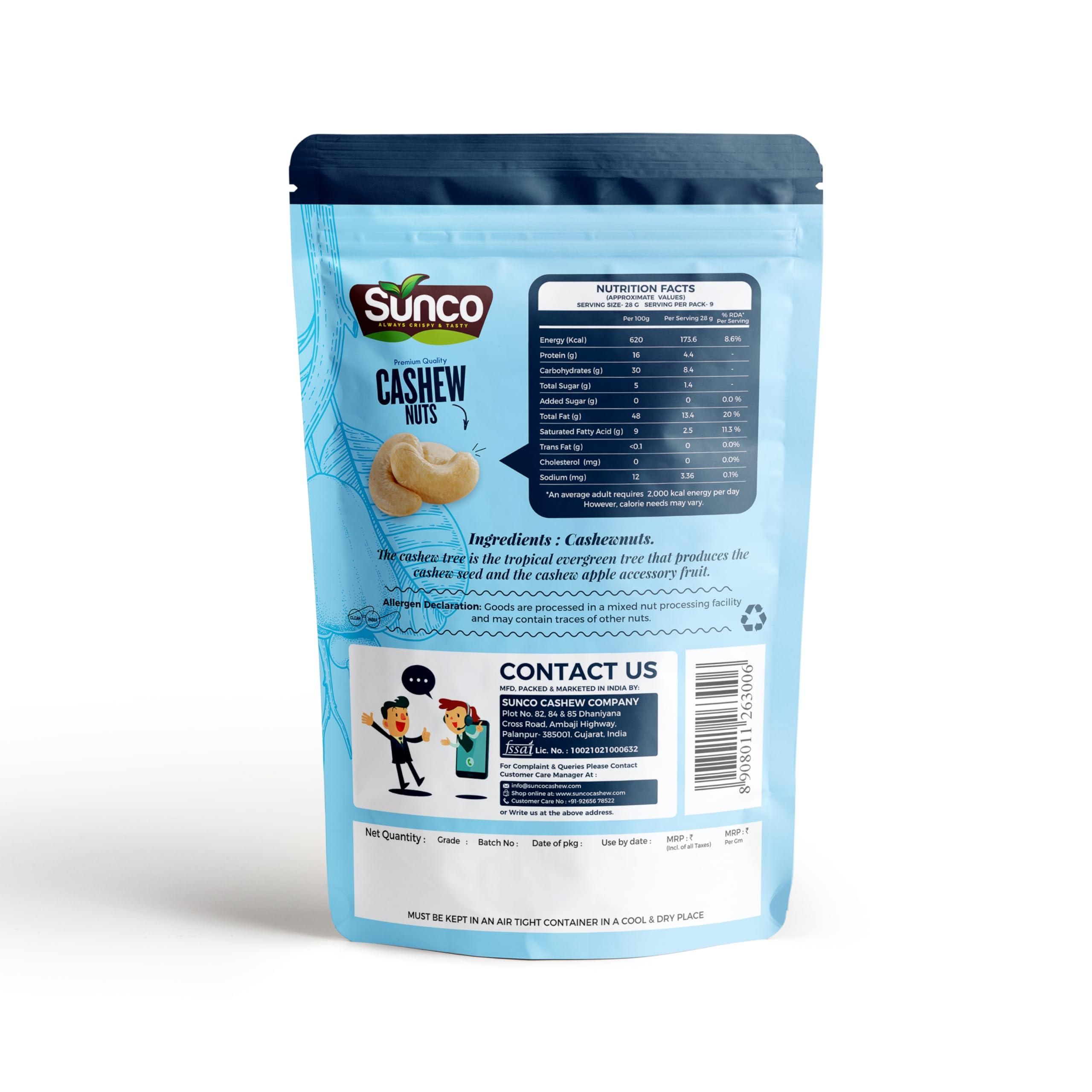 SUNCO Sunco Benin Premium Whole Cashewnuts(Kaju) Value Pack Pouch,1Kg(Pack of 4 X 250g each), Crunchy & Delicious Kaju,Rich in Protein, Calcium & Magnesium