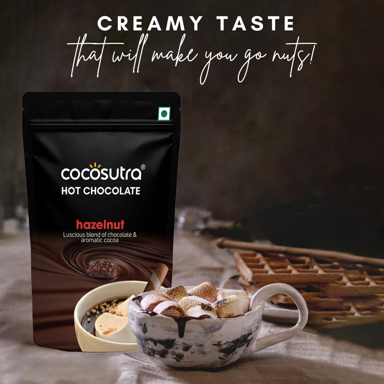 COCOSUTRA COCOSUTRA Hazelnut Hot Chocolate Mix | Enjoy hot or cold | 100 g | 100% Natural & Vegan Drinking Chocolate | Serves 4 Cups