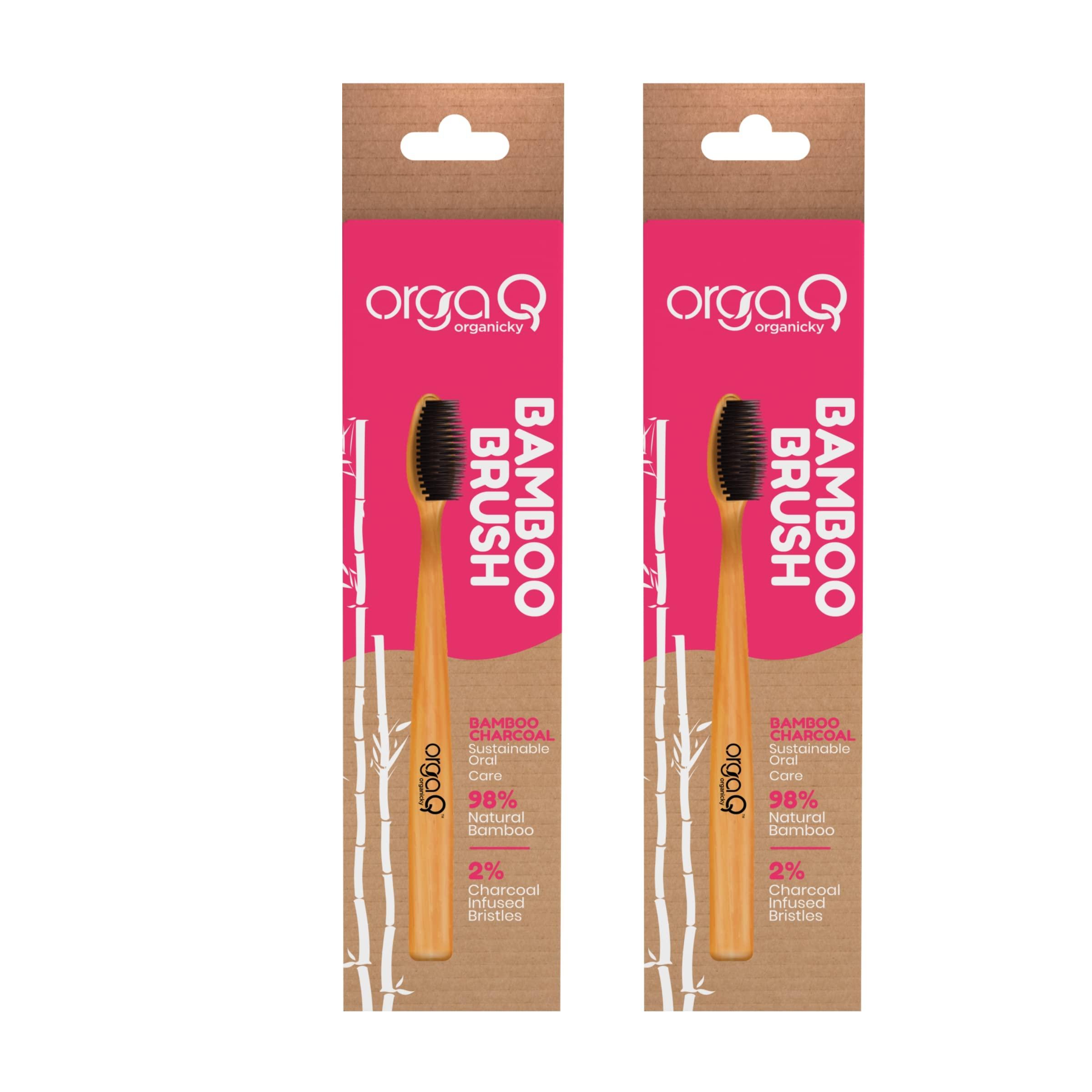 OrgaQ Organicky OrgaQ Organicky Adult Natural Bamboo Automatic Toothbrush With Castor Bean Bristle For Oral Care|Eco Friendly-2 Pc