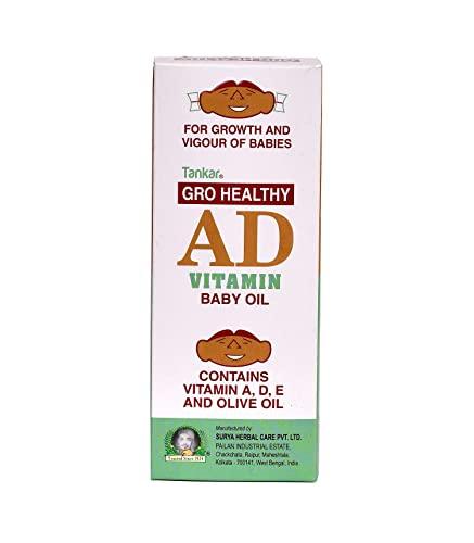 TANKAR Tankar Gro Healthy ADE Vitamin Baby massage Oil for growth and vigour of babies, contains vitamin A, D, E and olive oil | Safe all skin type 170ML (Pack of 2)